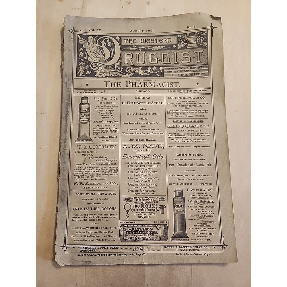Antique August 1887‎ Western Druggist Pharmacist Magazine Chicago Ads & Articles